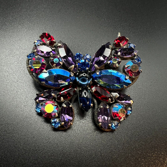 Vintage Novelty Butterfly Signed REGENCY Multi-Colored Rhinestones Brooch Pin