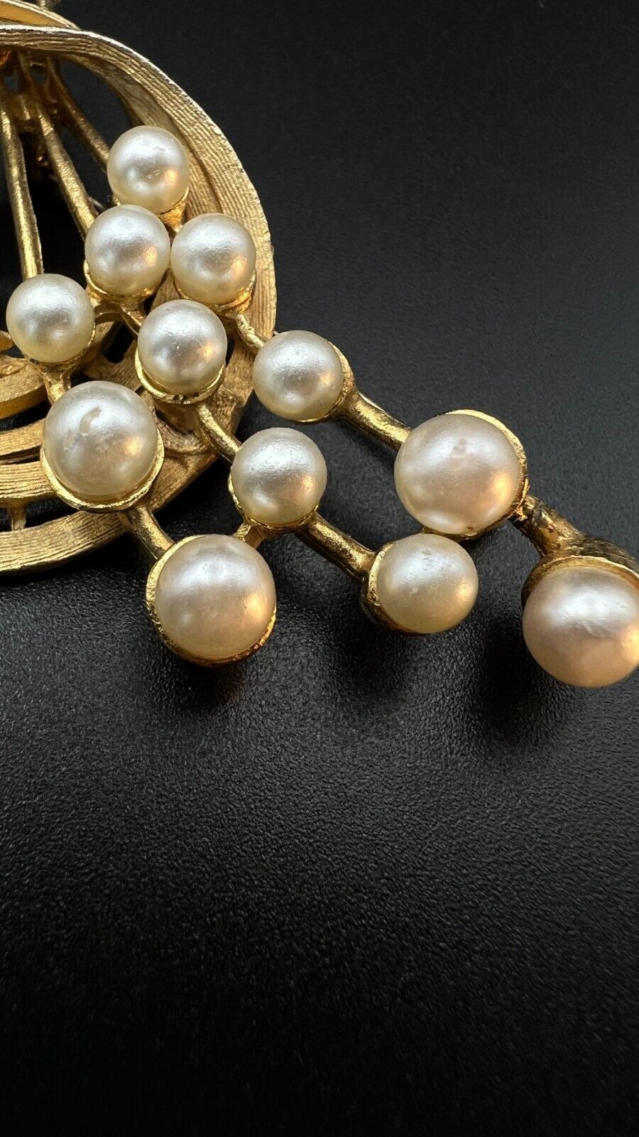 Vintage Gold-Toned Metal and Faux Pearls Brooch Pin