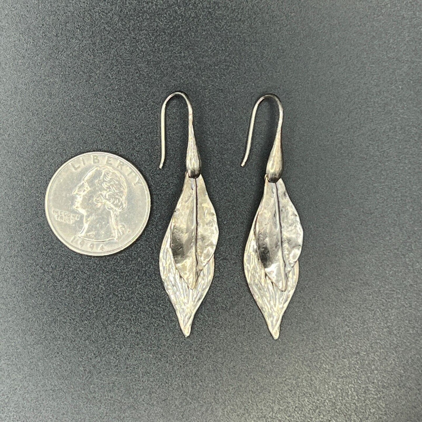 Vintage Beautiful Sterling Silver Modern Brushed Leaves Elegant Earrings