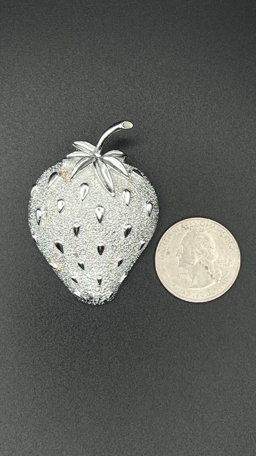 Vintage Novelty Sarah Coventry Signed Silver-Toned Strawberry Brooch Pin