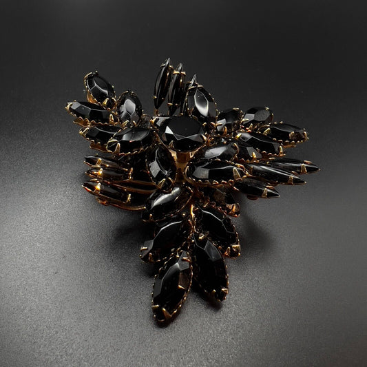 Vintage Large Beautiful Gold-Toned and Black Stones 3-Dimensional Brooch Pin