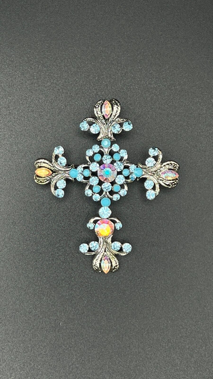 Vintage Kirk's Folly Signed Brooch/Pendant with Blue and AB Stones Silver-Toned