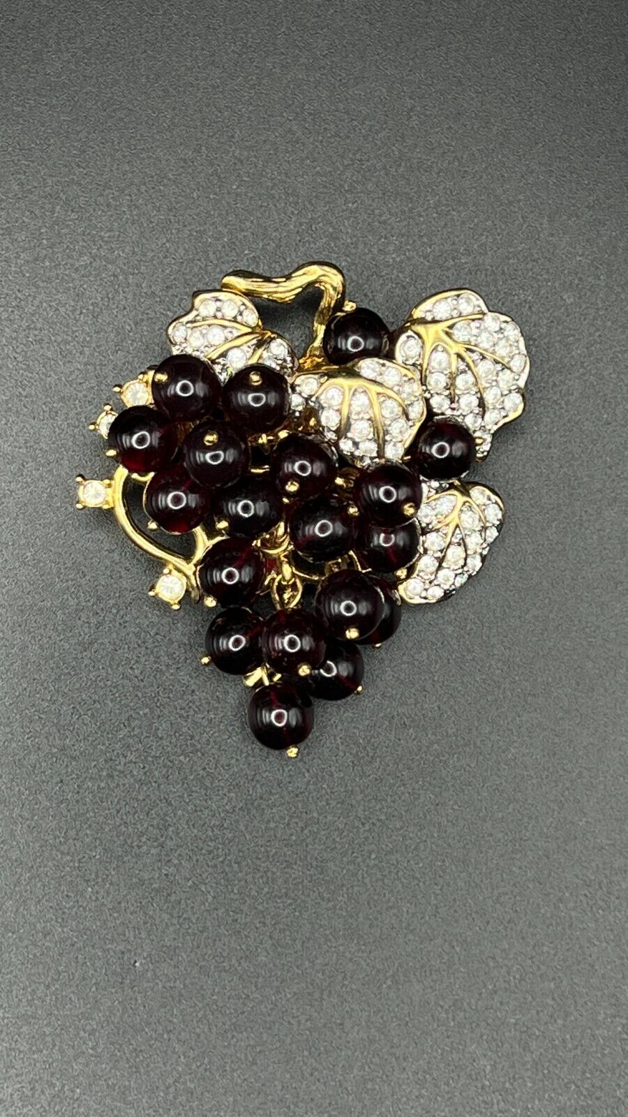 Vintage NOLAN MILLER Signed Gold-Toned Movable Red Grape Cluster Brooch Pin