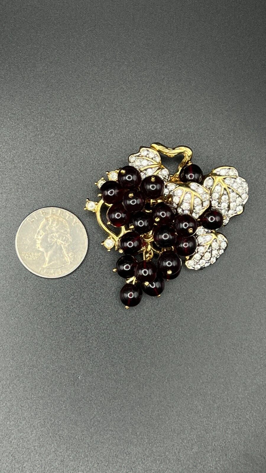 Vintage NOLAN MILLER Signed Gold-Toned Movable Red Grape Cluster Brooch Pin