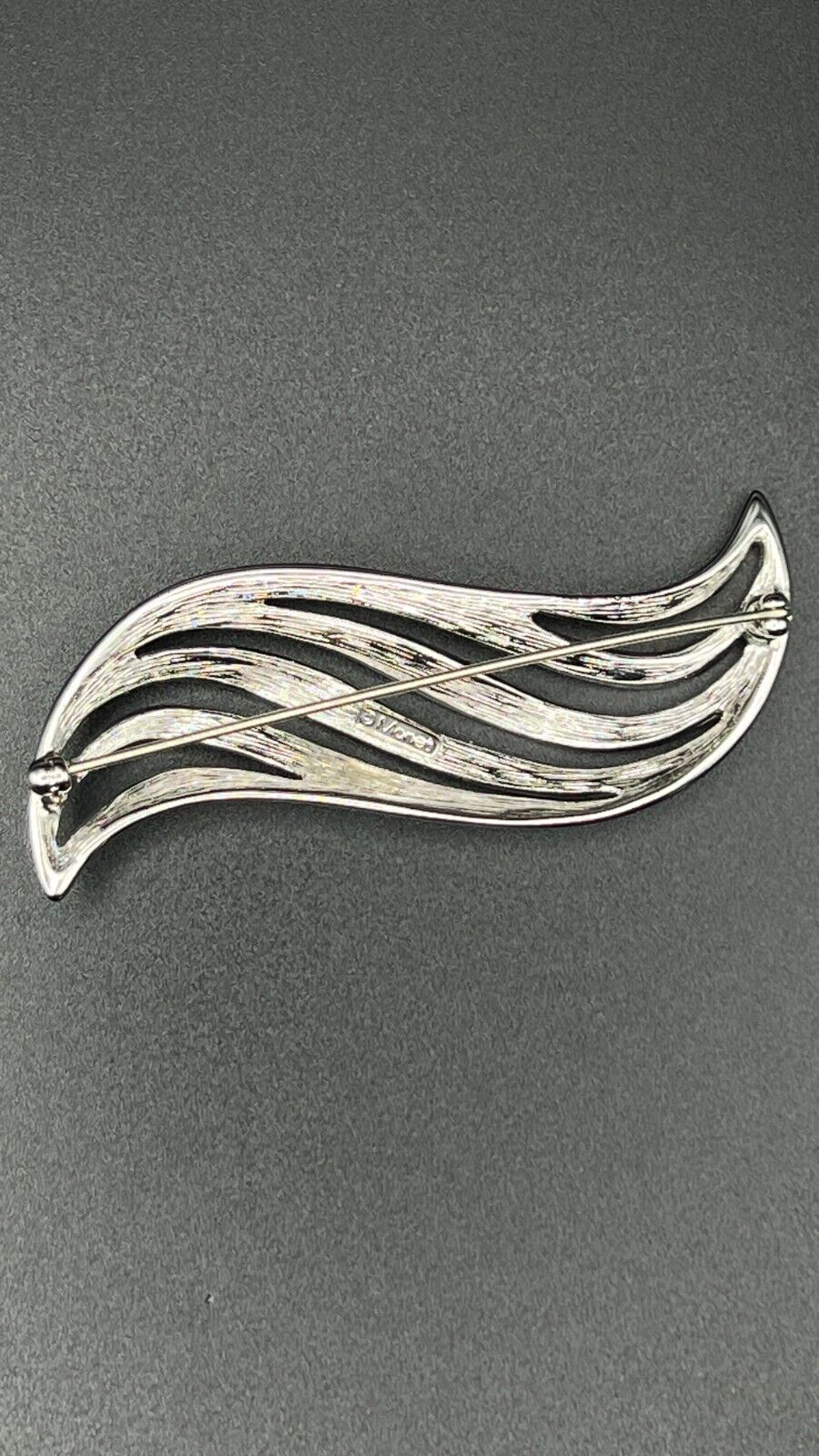 Vintage TRIFARI, Silver Swag Leaf By MONET Classic Bar Pin Jewelry Brooch