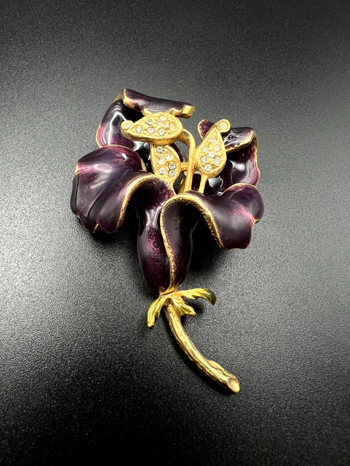 Vintage Gold-Toned and Purple Flower Brooch Pin