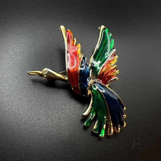 Vintage Multi-Colored Enameled Gold-Toned Duck w a Crystal Eye Brooch Pin