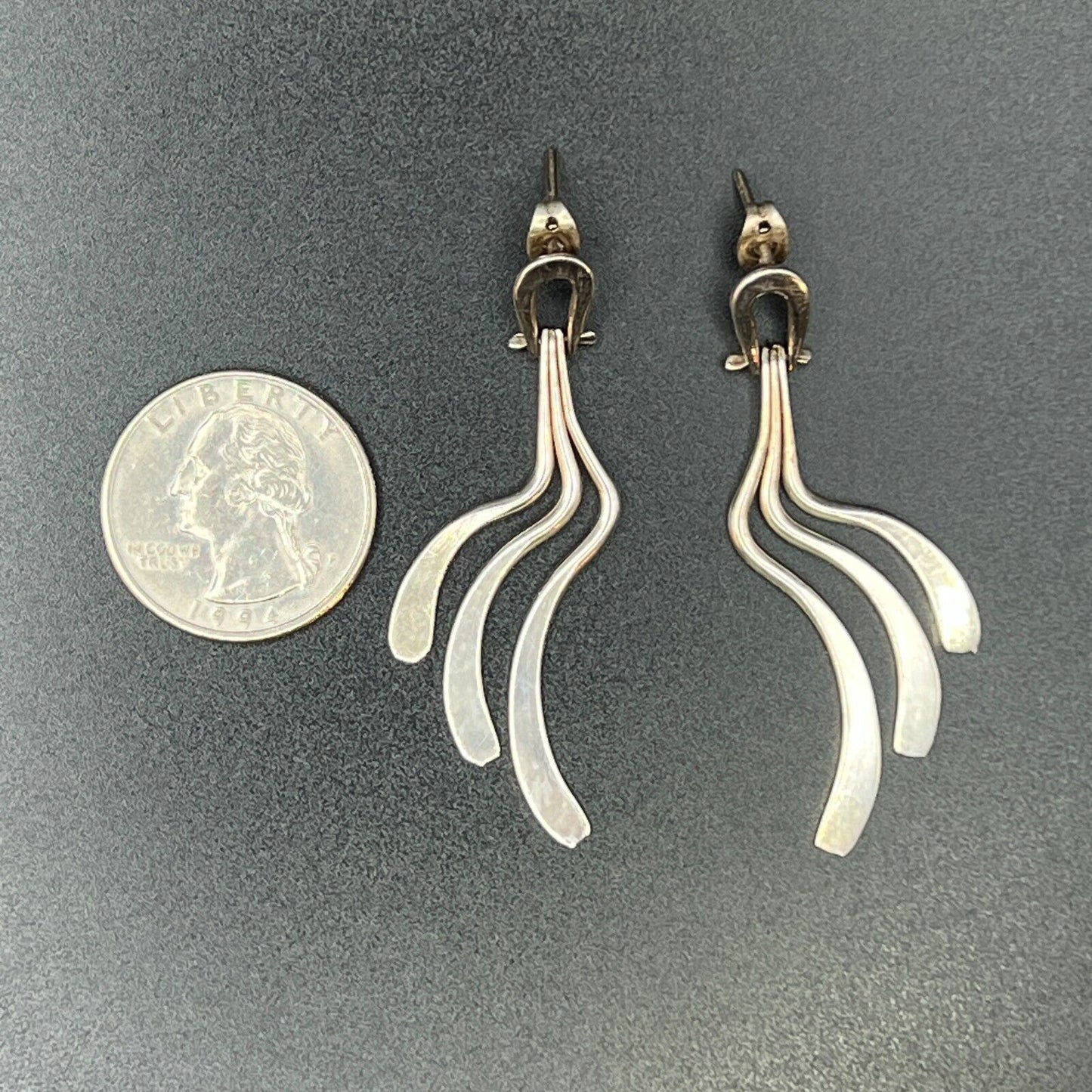 Vintage Elegant Sterling Silver Long Dangle Modern Pierced Earrings