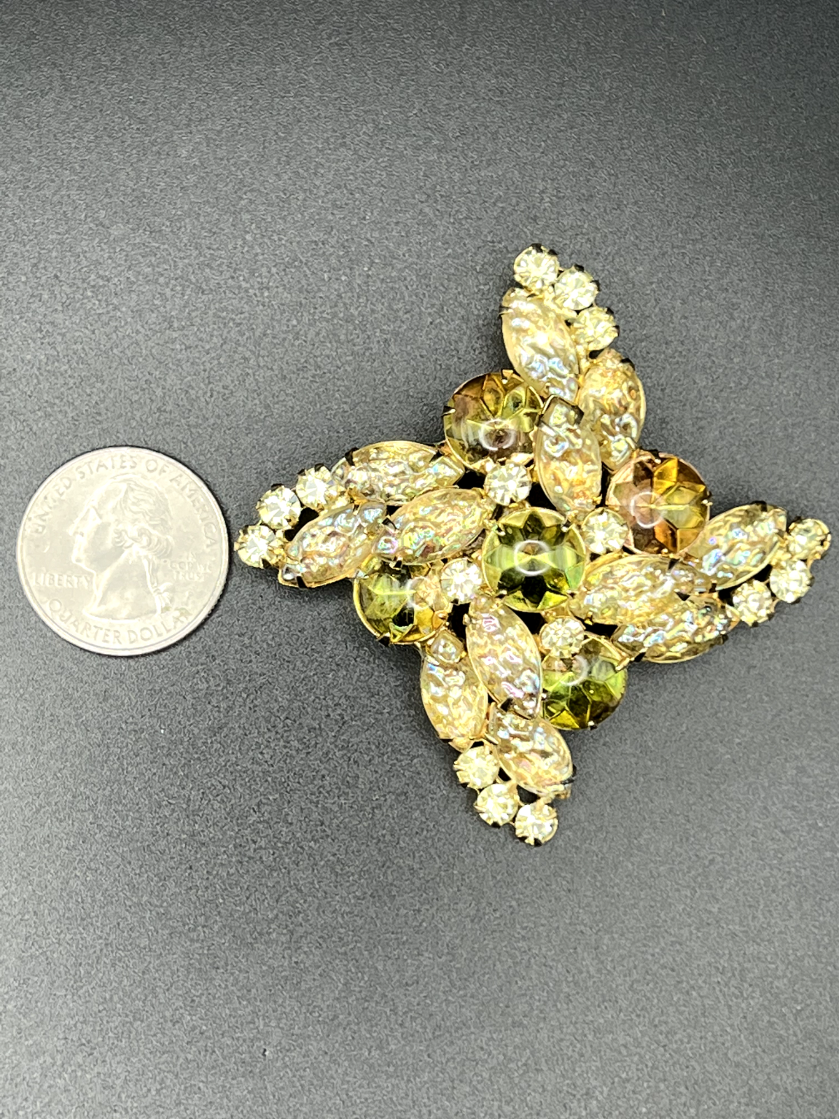 Vintage Gold-Toned Julianna D&E Lemon Rhinestone Regency Brooch Pin