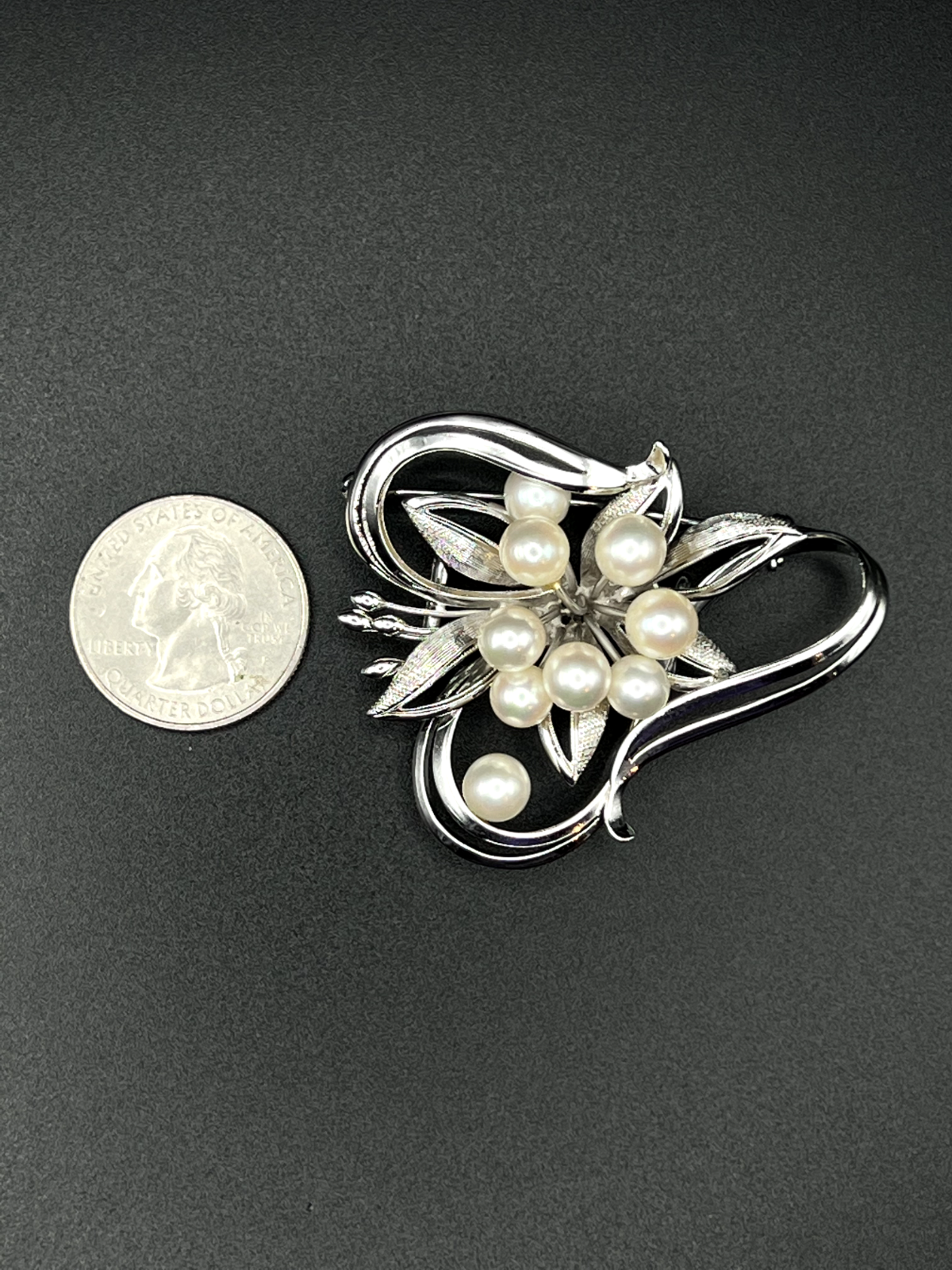 Vintage Marked Sterling Silver  with Culture Pearls Brooch Pin