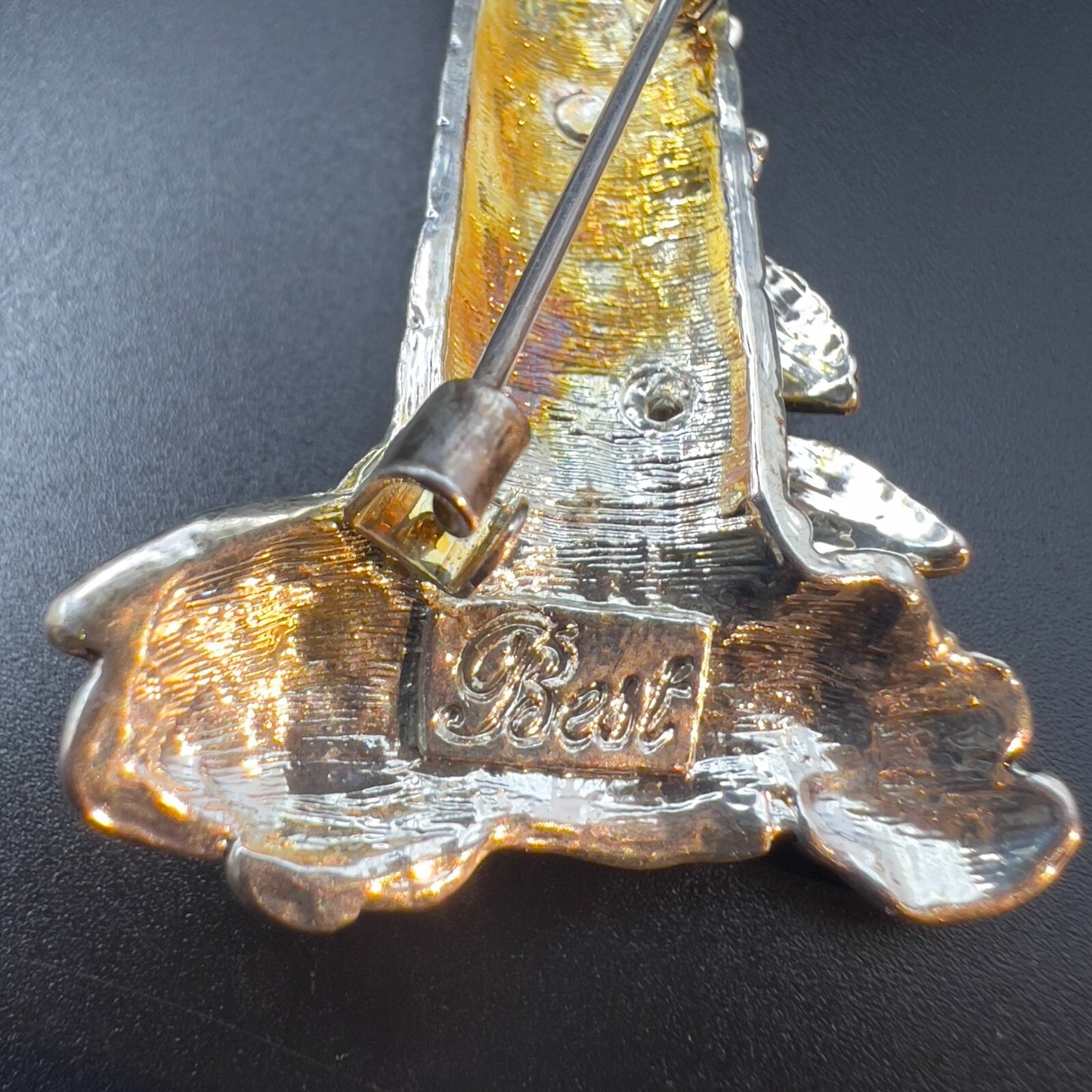 Vintage Signed BEST Lighthouse & Birds Silver-Toned Pendant Brooch Pin