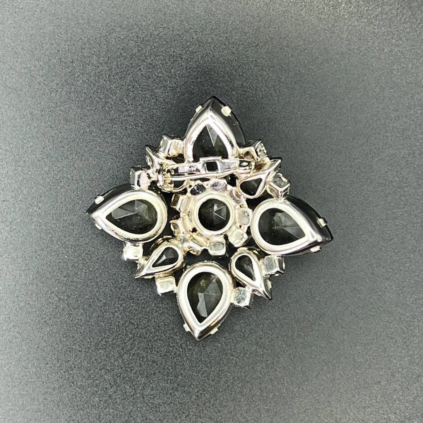 Vintage Elegant Dimensional Pronged Smoky Grey Multi-Shaped Crystals Brooch Pin