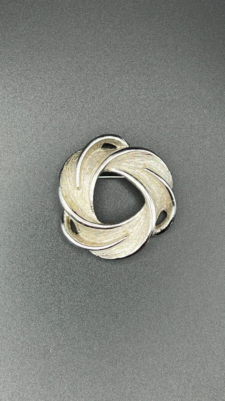 Vintage Silver-Tone Swirling Textured Circle of Life  Brooch Pin