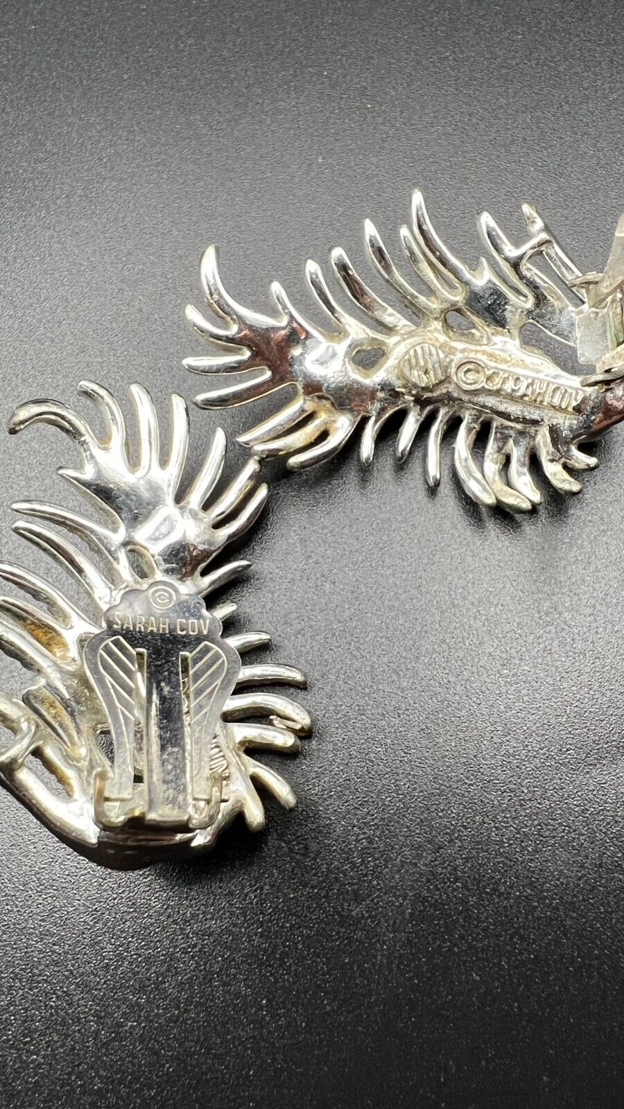 Vintage Sarah Coventry Feather Brooch & Clip on Earrings Set Silver Pearls 1950s