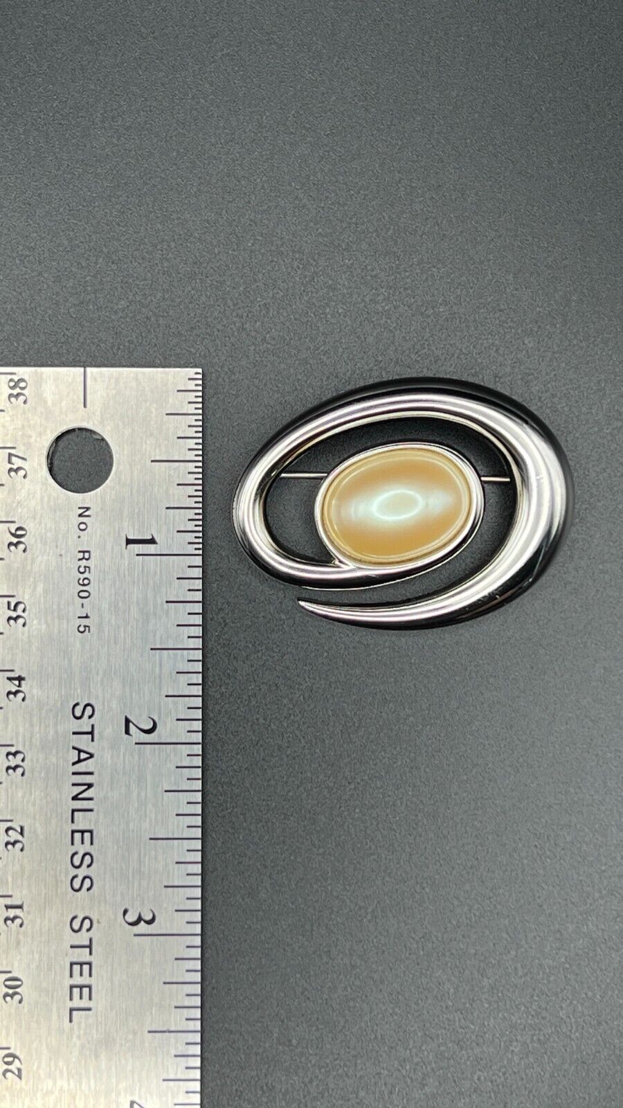 Vintage 1980s SIGNED MONET Pearl-Like Swirl Brooch Pin