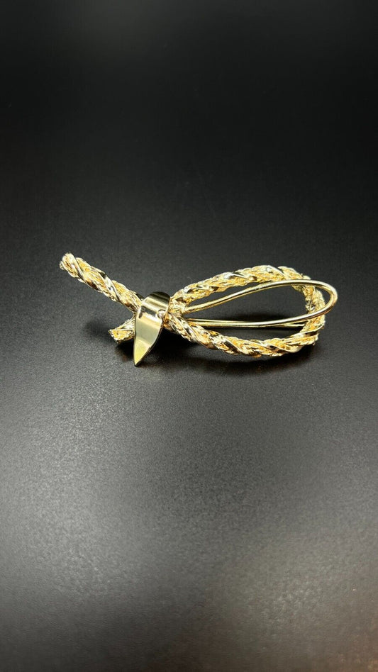 Vintage Gold-Toned Tied Rope Ribbon Elegant Brooch Pin