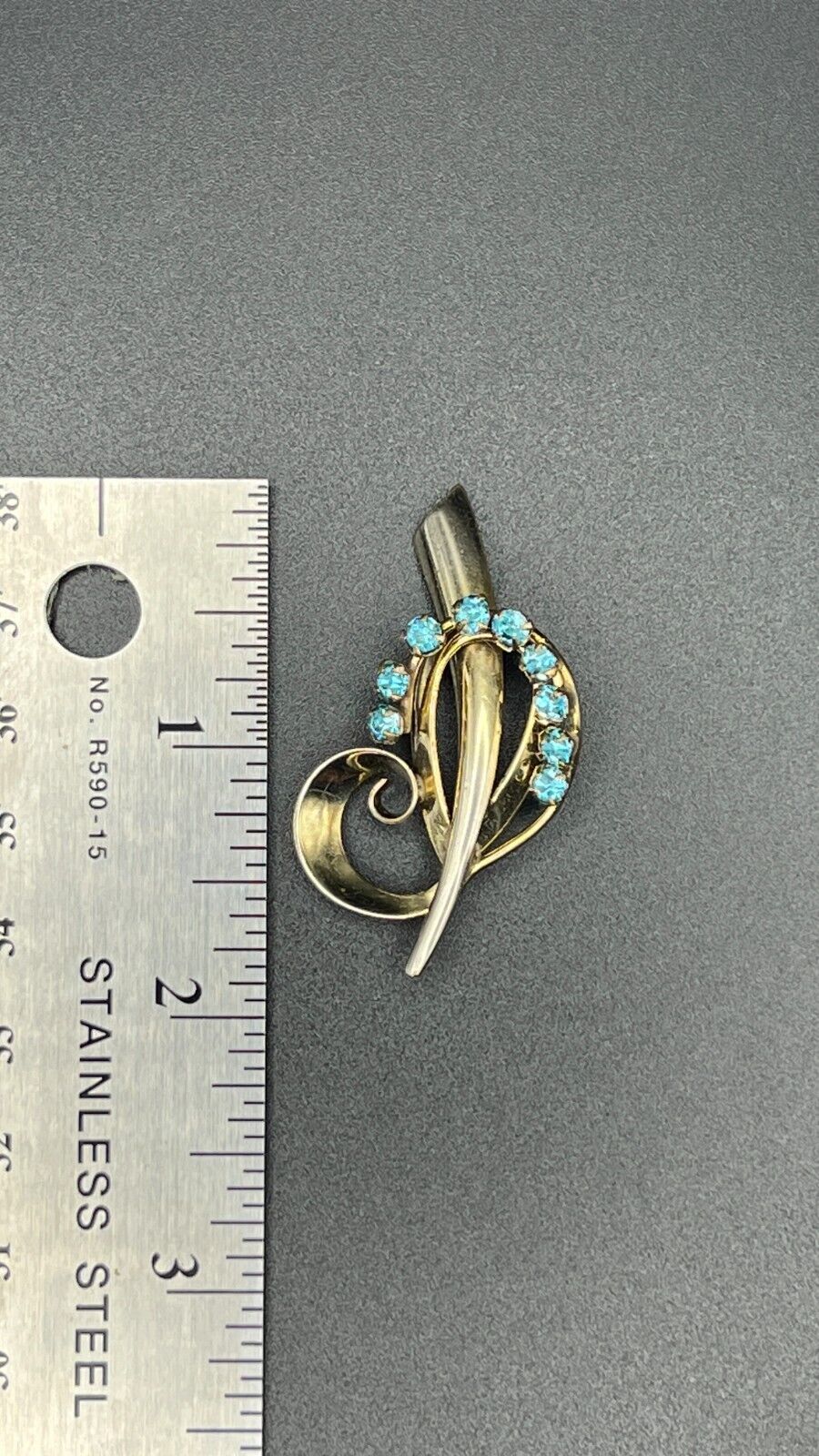 Vintage Sterling Silver and Gold Flash with Blue Stones Brooch Pin