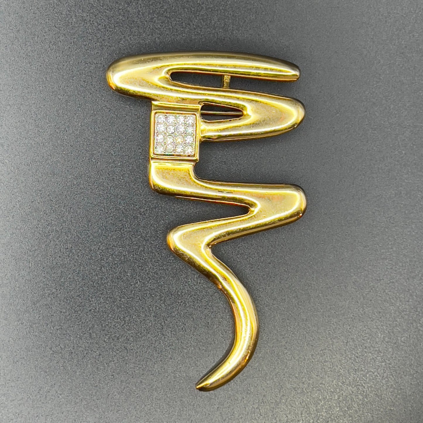 Vintage Gold-Toned Zig Zag Squiggle Signed ParkLane Rhinestones Brooch Pin