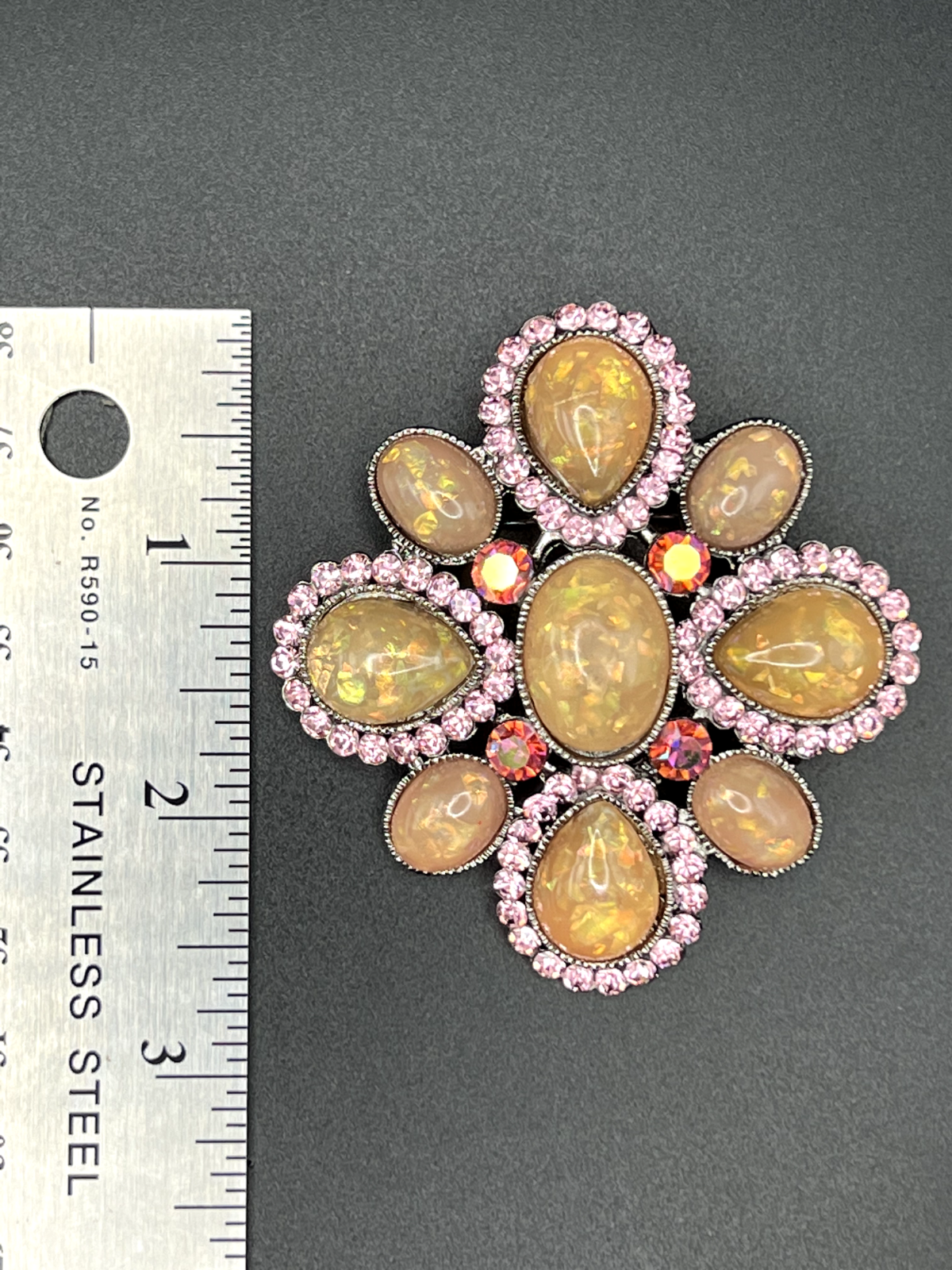 Vintage Signed SNK with Rose, Pink & Gold Aurora Borealis Rhinestones Brooch Pin