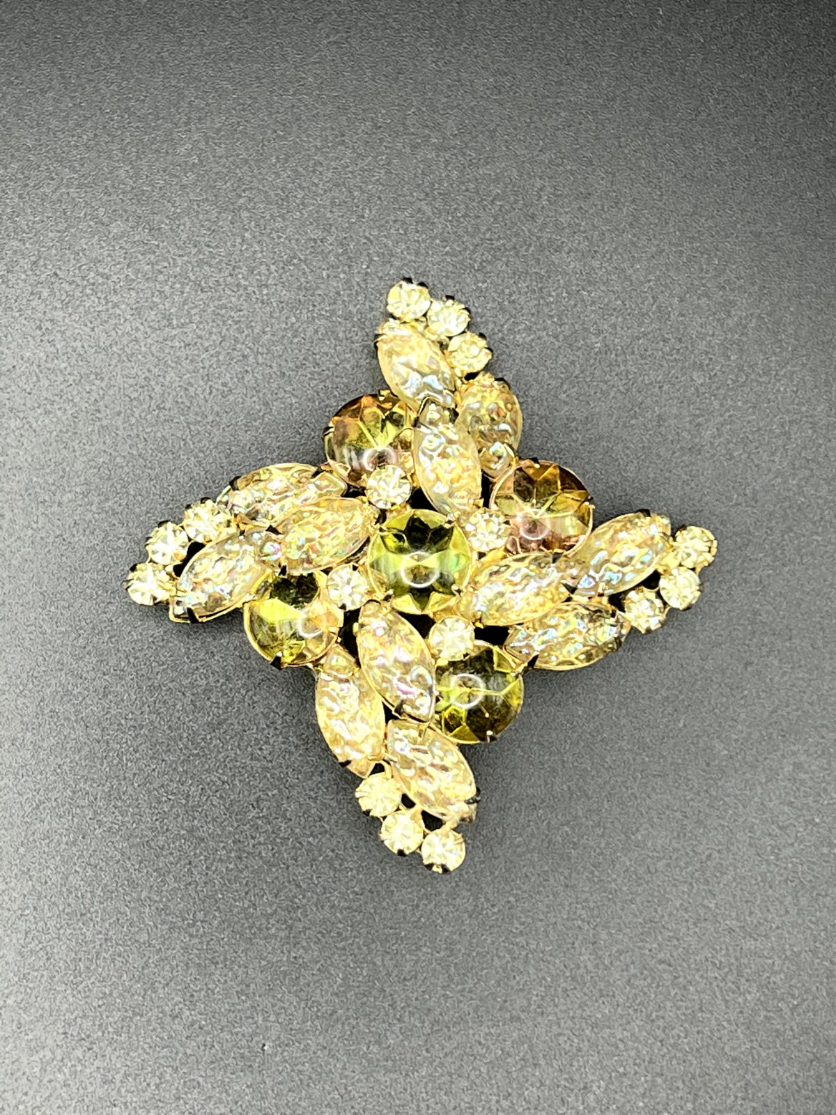 Vintage Gold-Toned Julianna D&E Lemon Rhinestone Regency Brooch Pin