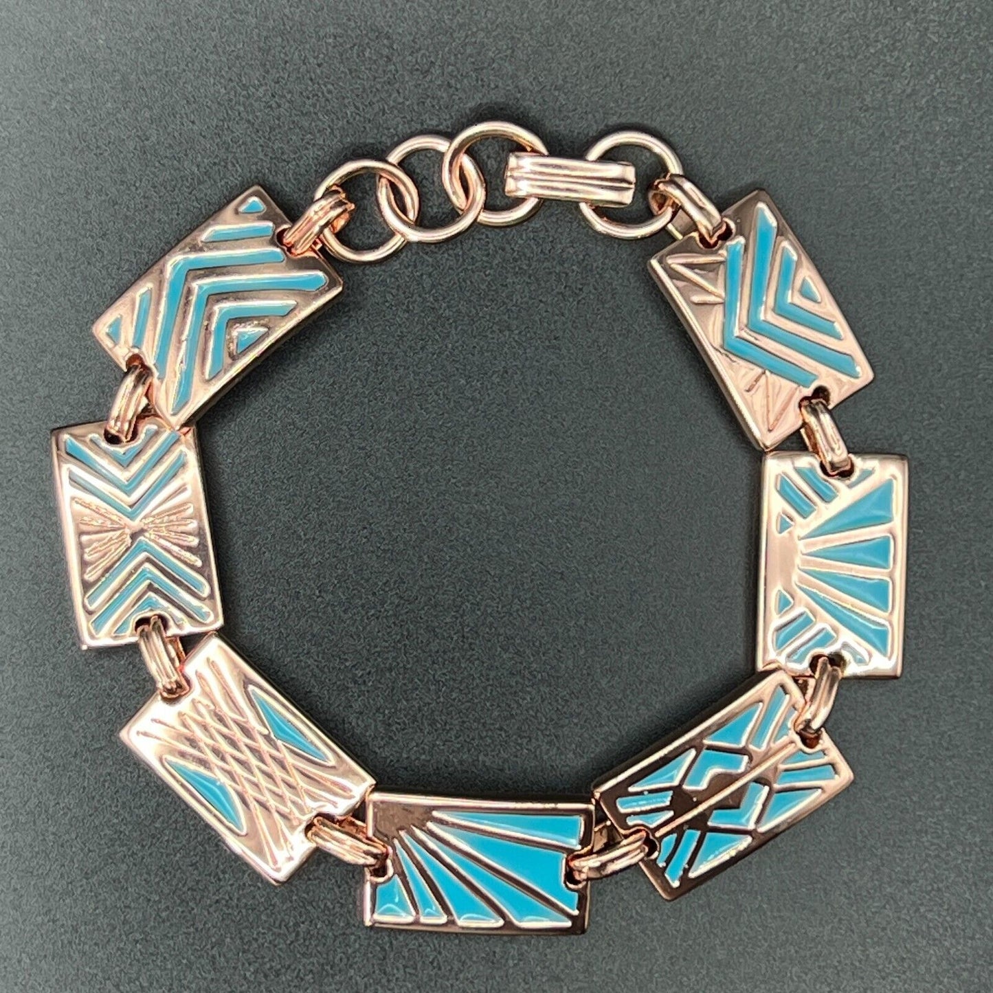 Vintage Bradford Exchange "Healing Rays" Blue Enamel & Copper Magnetic Bracelet