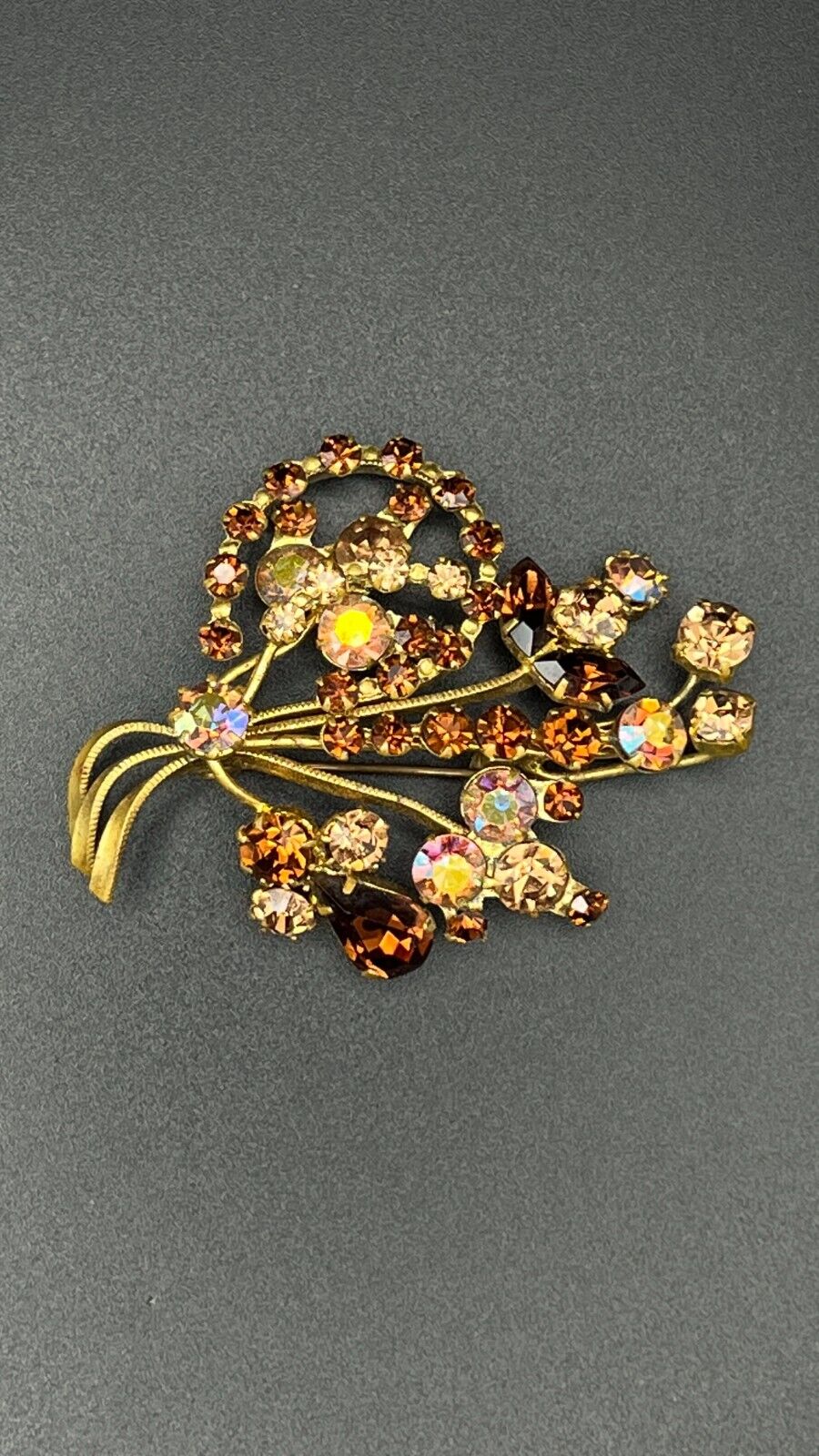 Vintage Signed Austria Gold-Toned with Citrine, Gold & Topaz Crystals Brooch Pin