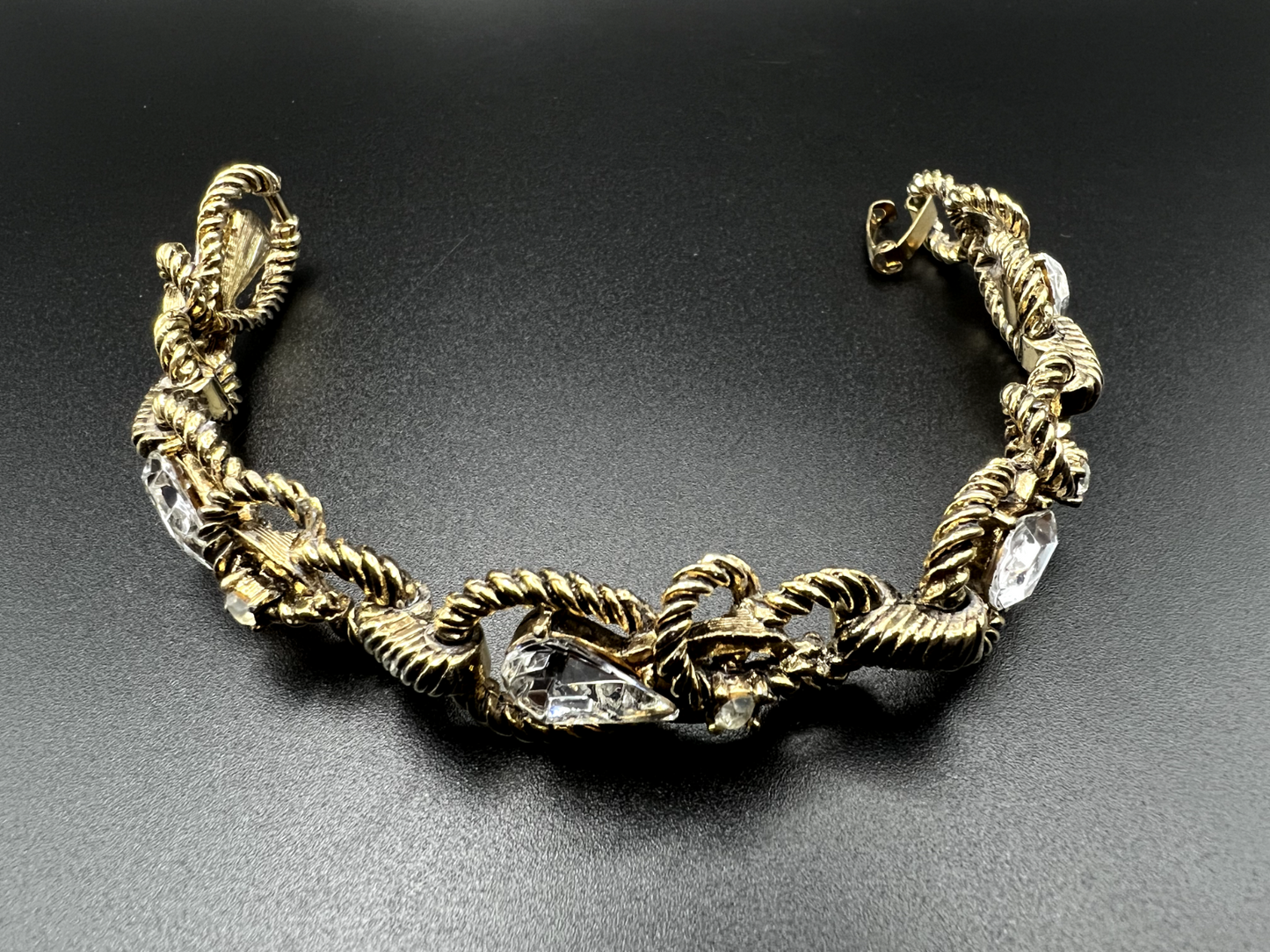 Vintage Gold-Toned Rope Chain Design with Clear Crystals Bracelet