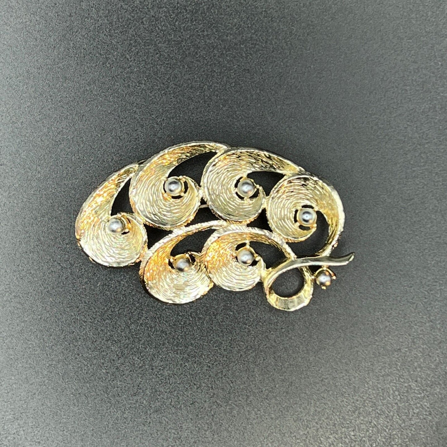 Vintage Gold-Toned Signed Emmons with Faux Gray Pearls Brooch Pin