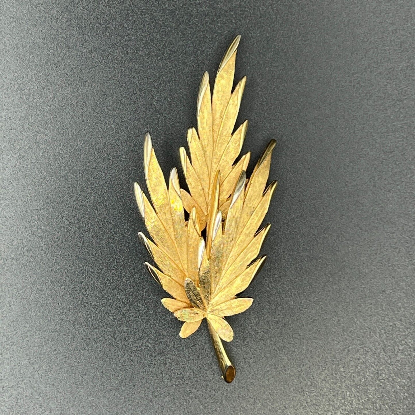 Vintage Triple Leaf Brushed Gold-Toned Signed PIM Brooch Pin