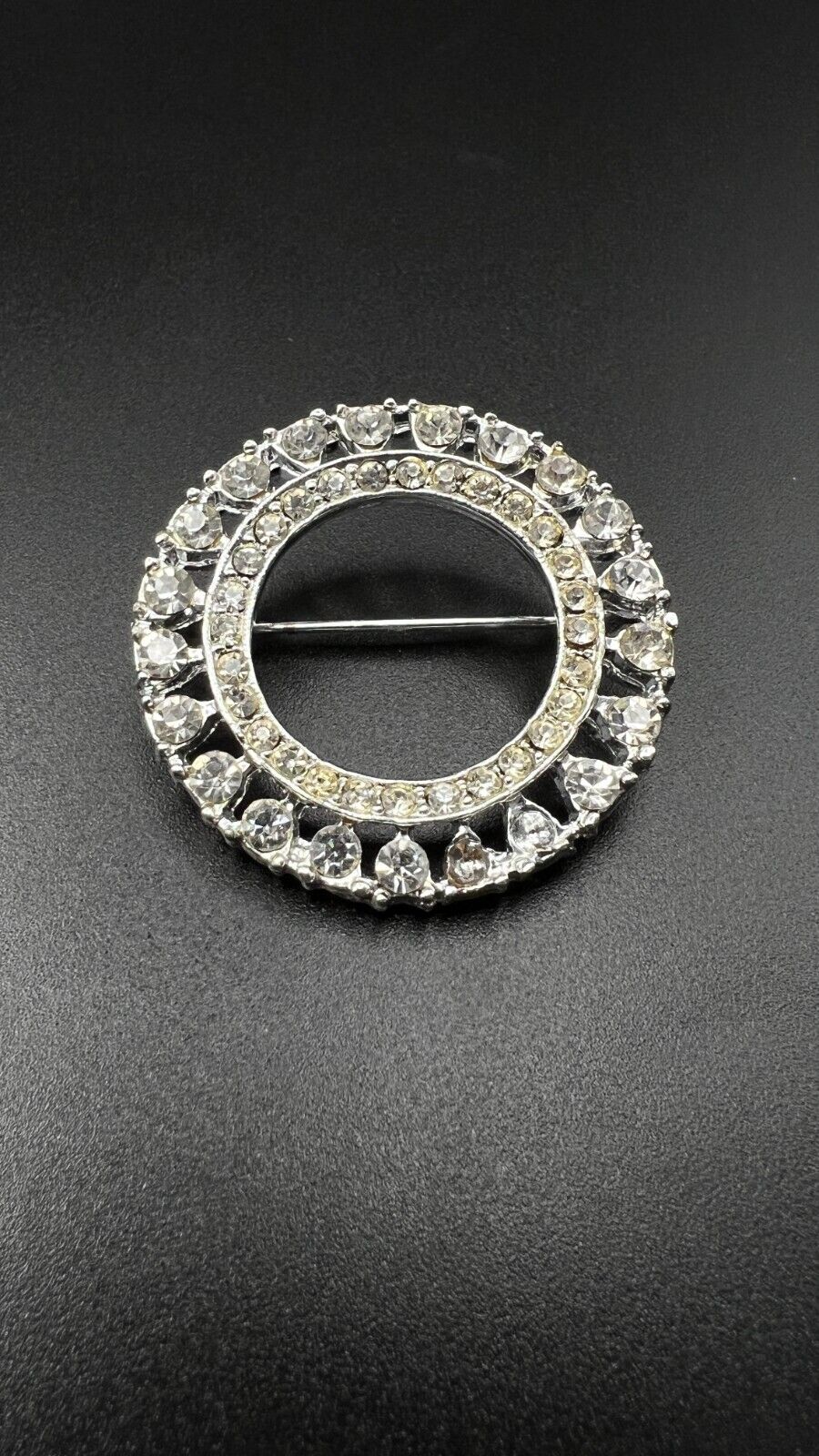 Vintage Silver-Toned CZ Cubic Zirconia Circle of Life Brooch Pin