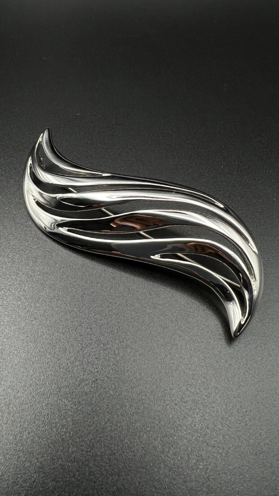 Vintage TRIFARI, Silver Swag Leaf By MONET Classic Bar Pin Jewelry Brooch