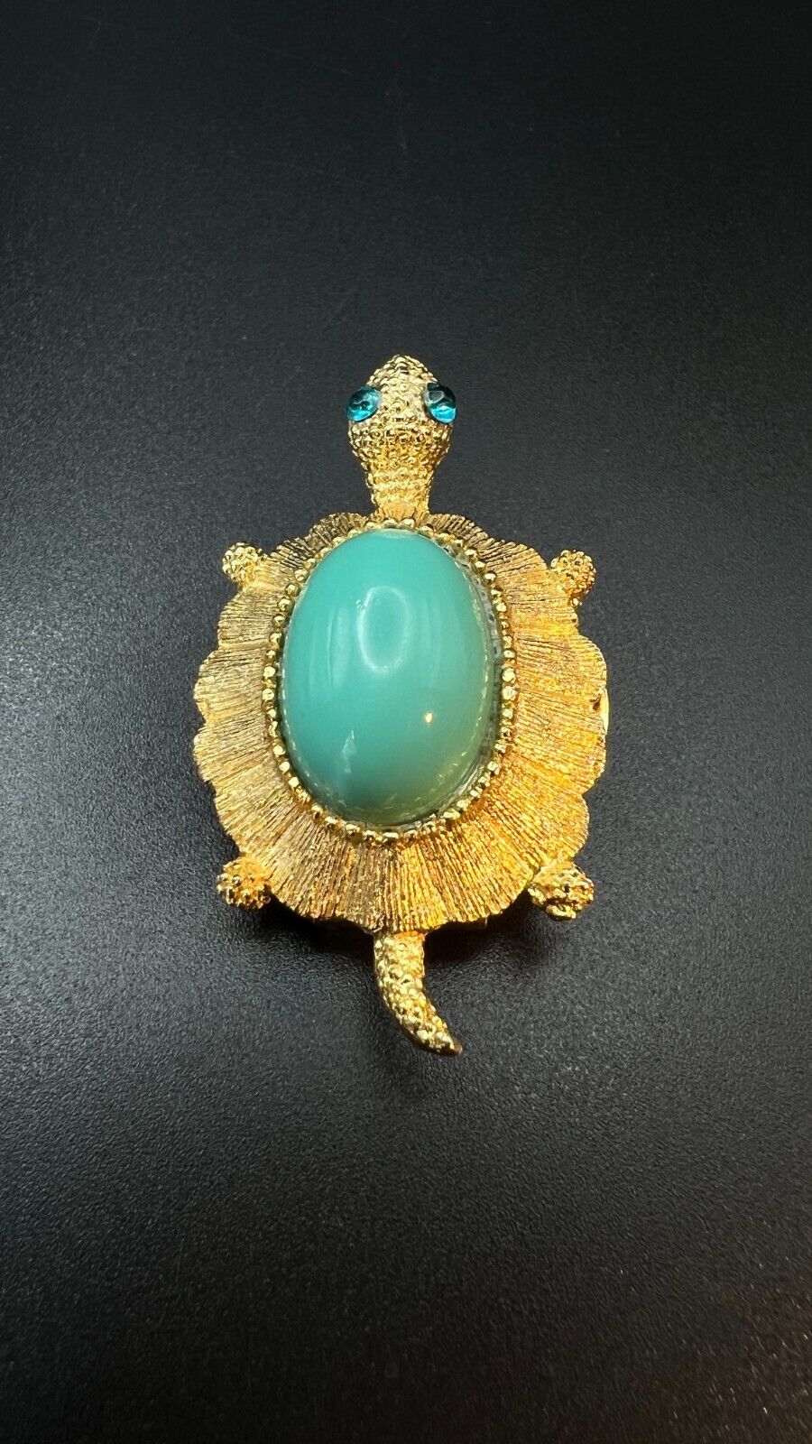 Vintage Novelty Gold-Toned Brooch & Clip On Turtle w Large Turquoise Stone Pin