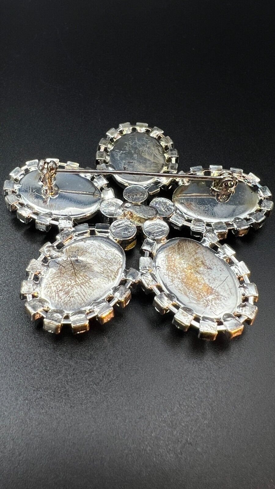 Vintage Silver-Toned Flower with Sparkling Rhinestones & Faux Pearls Brooch Pin