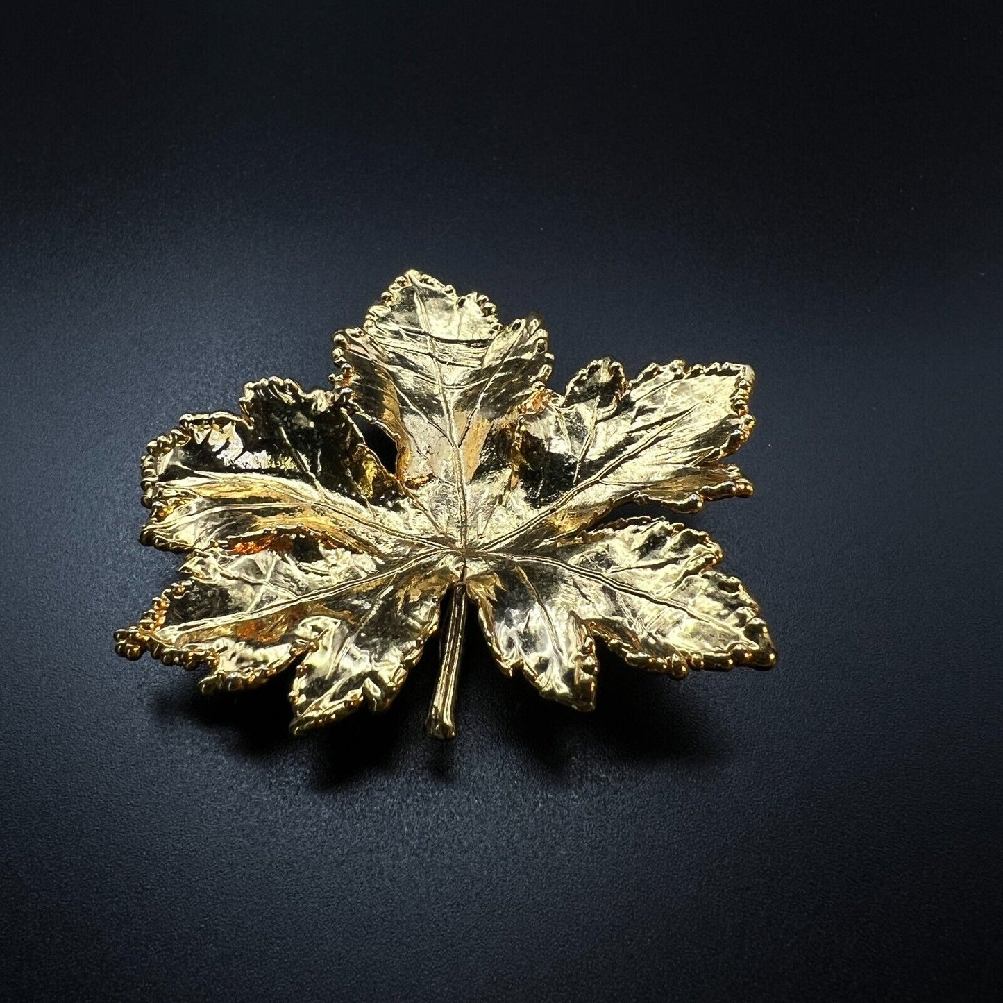 Vintage Shiny Gold-Toned Maple Leaf Brooch Pin