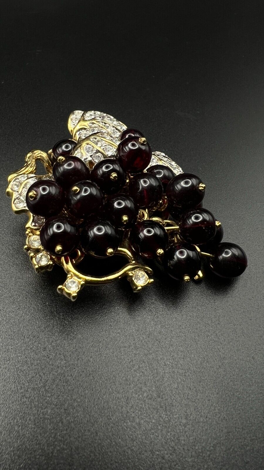 Vintage NOLAN MILLER Signed Gold-Toned Movable Red Grape Cluster Brooch Pin