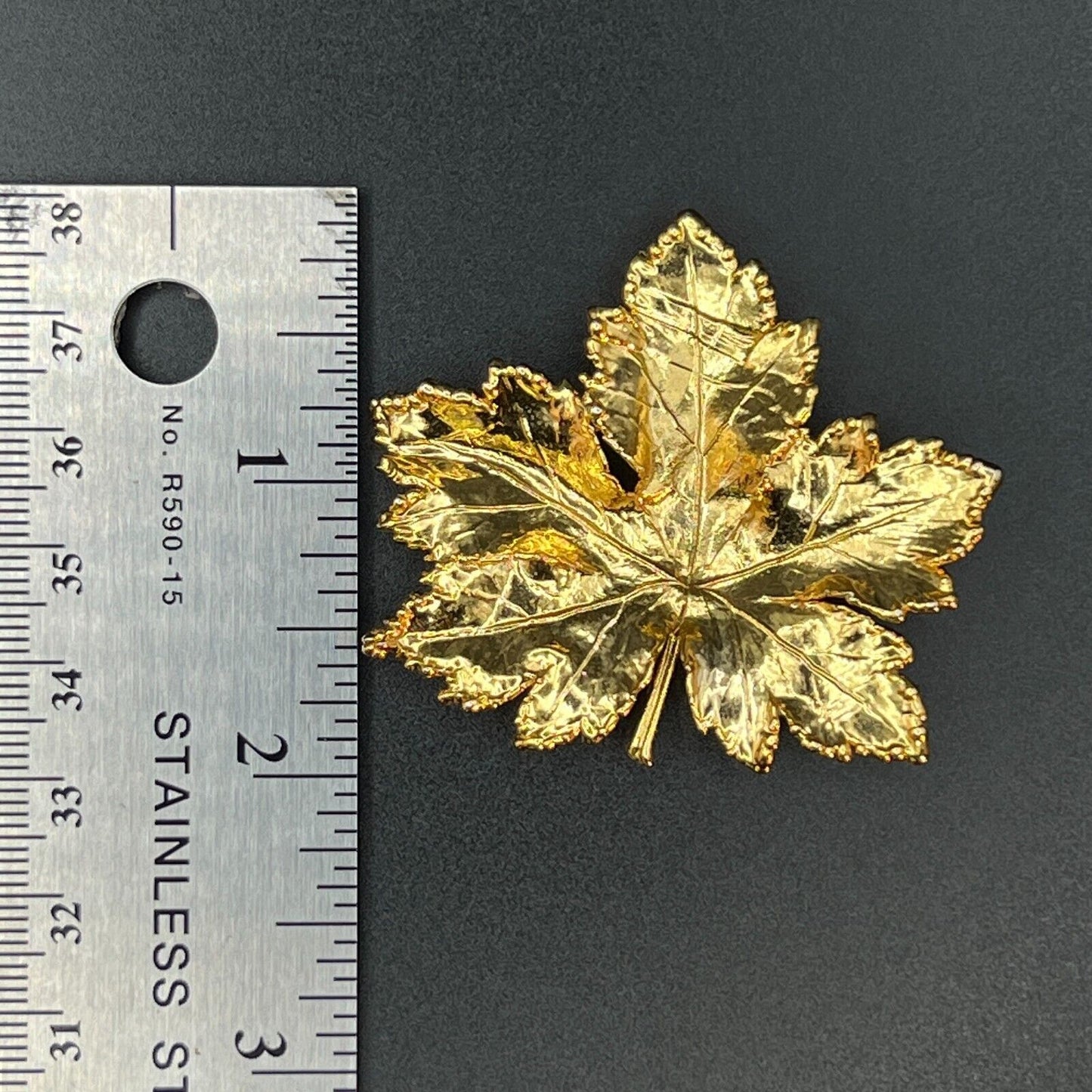 Vintage Shiny Gold-Toned Maple Leaf Brooch Pin