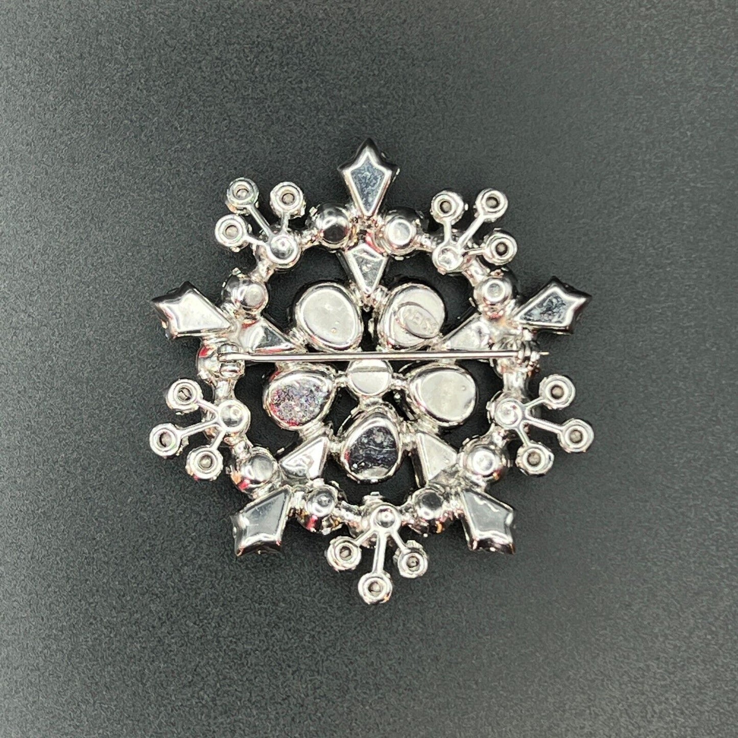 Vintage Signed Weiss Crystal Silver-Toned Hora Snowflake 3D Brooch Pin