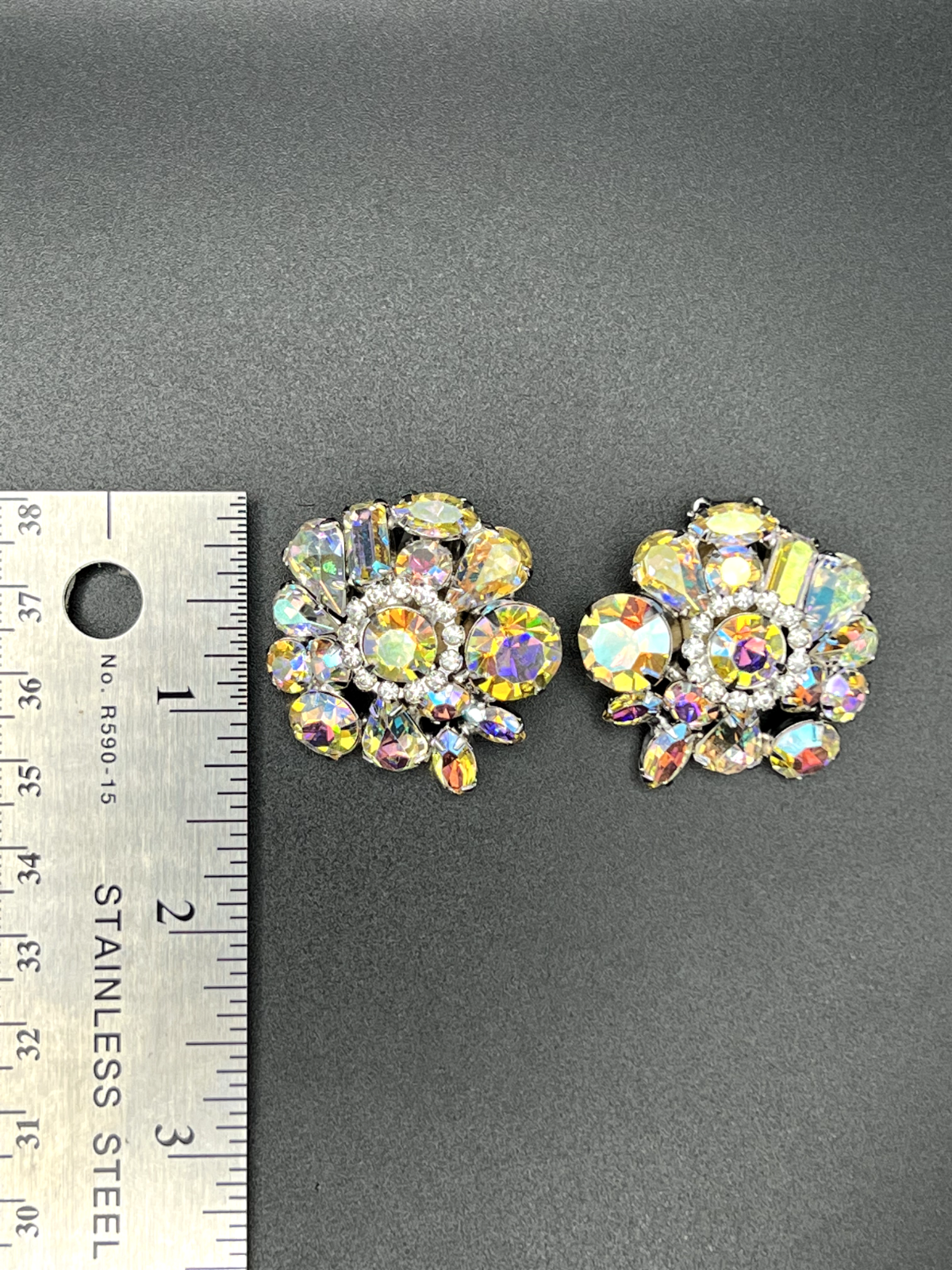 Vintage Signed WEISS Aurora Borealis Clear Crystal Rhinestones Clip-On Earrings