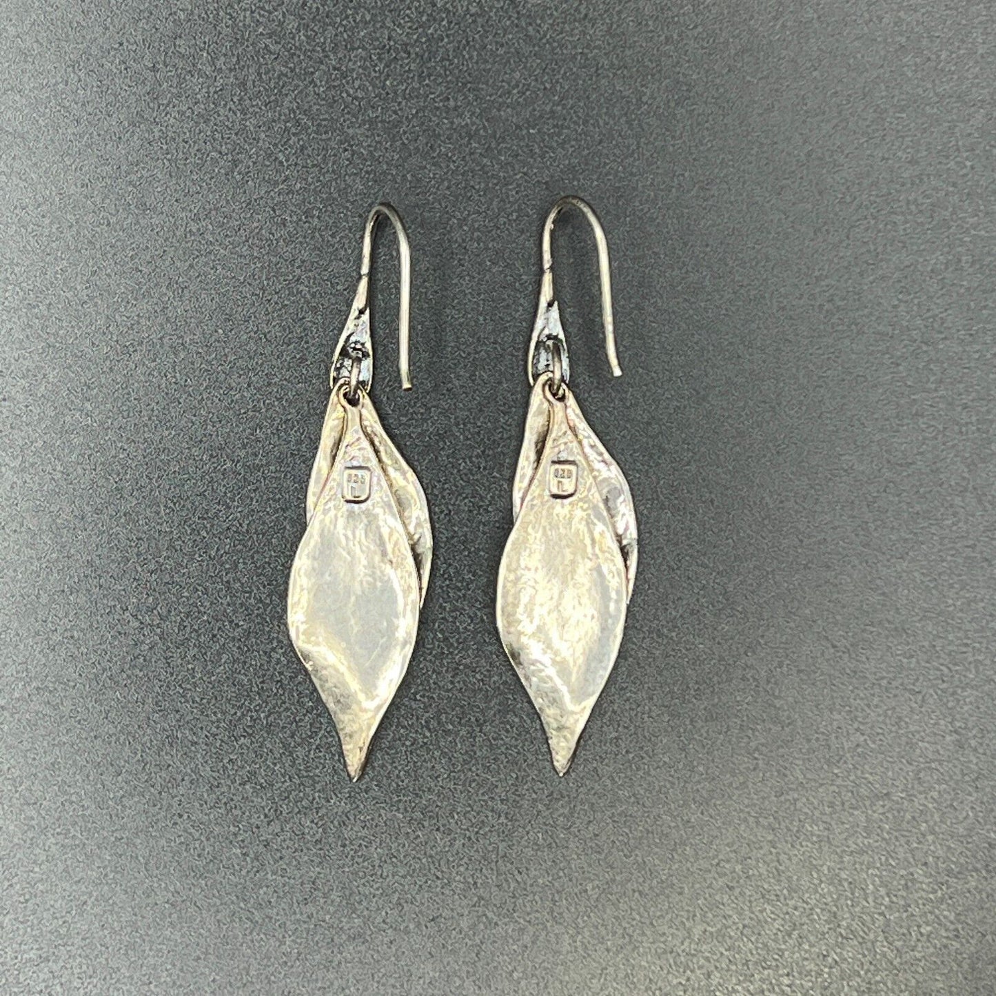 Vintage Beautiful Sterling Silver Modern Brushed Leaves Elegant Earrings