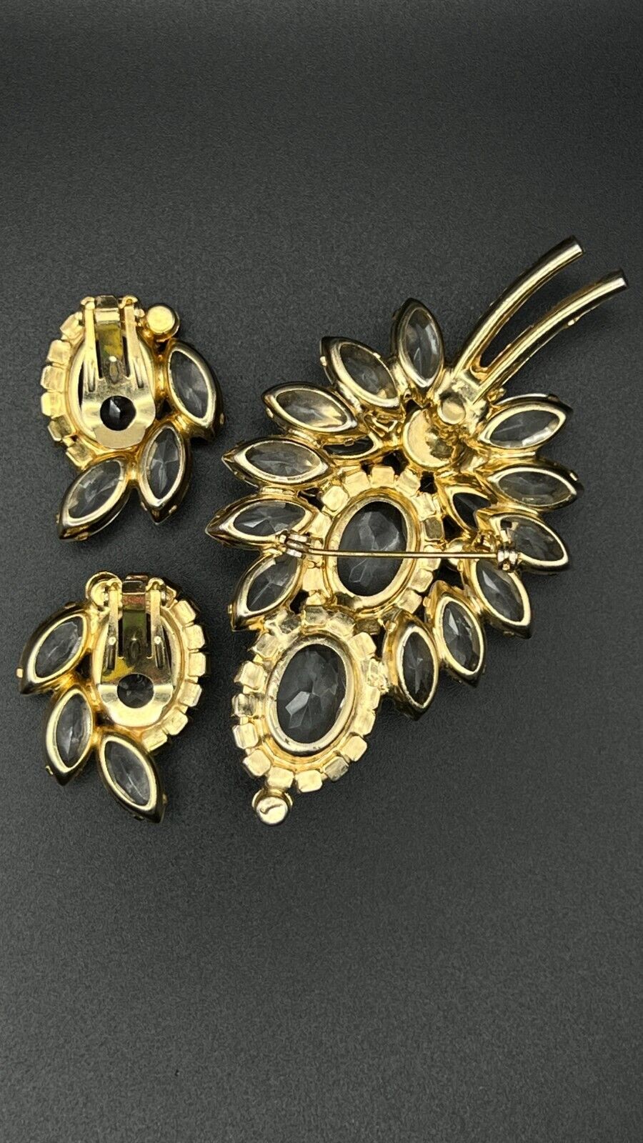 Vintage JULIANNA AB Large Rhinestone Brooch Pin and Clip-On Earrings Set