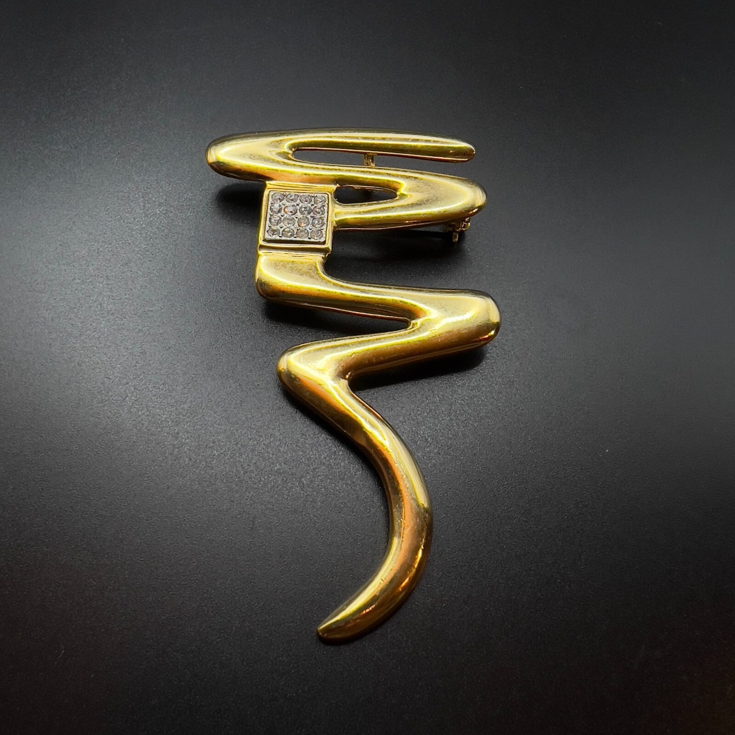 Vintage Gold-Toned Zig Zag Squiggle Signed ParkLane Rhinestones Brooch Pin