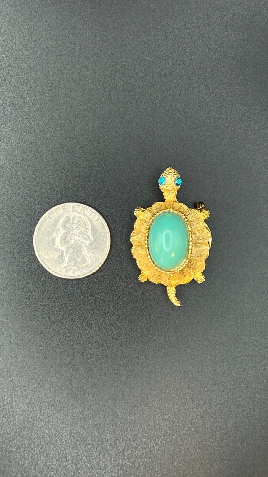 Vintage Novelty Gold-Toned Brooch & Clip On Turtle w Large Turquoise Stone Pin