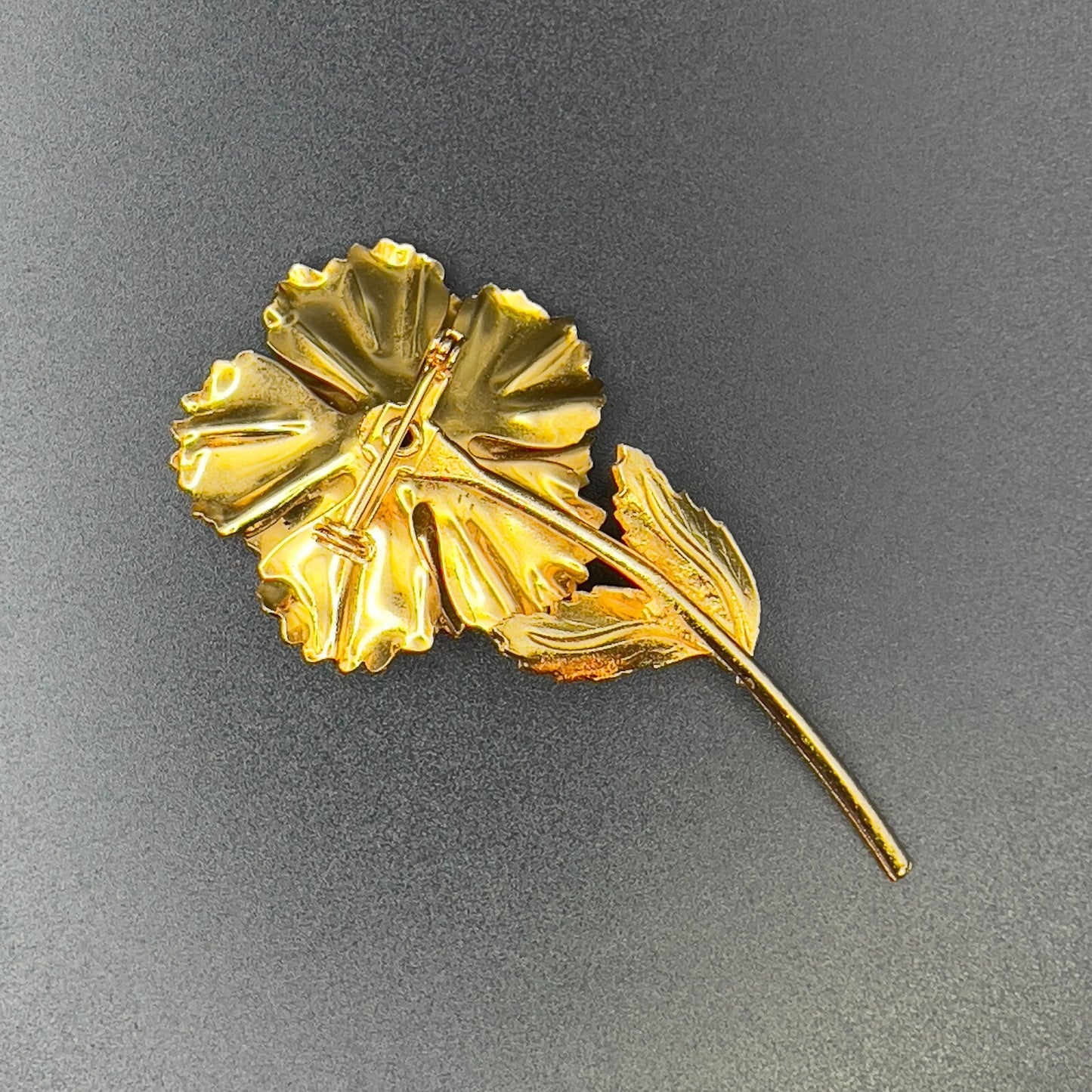 Vintage Flower Brooch Enameled Red White & Blue & Gold-Toned Stem Pin