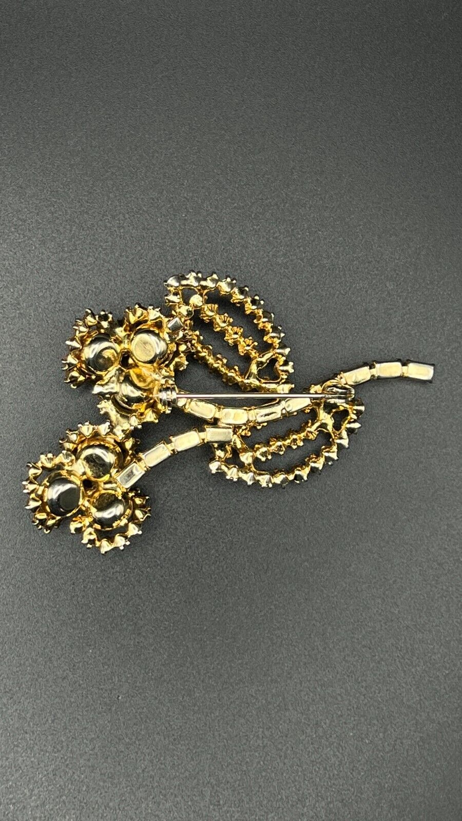 Vintage Large Gold-Toned Flower with Topaz and Light Gold Rhinestones Brooch Pin