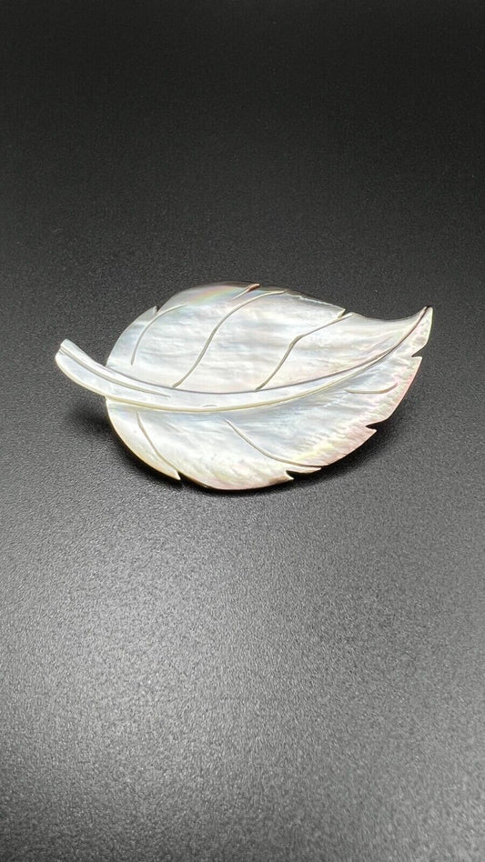 Vintage Iridescent Shell Leaf  Brooch Pin