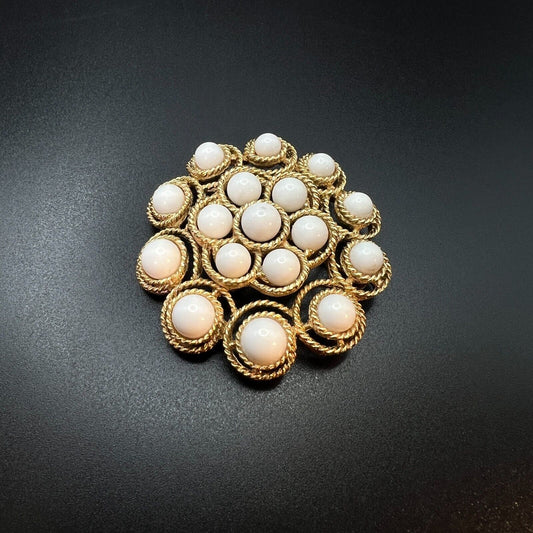 Vintage Signed Trifari Elegant Gold-Toned with Circular White Stones Brooch Pin