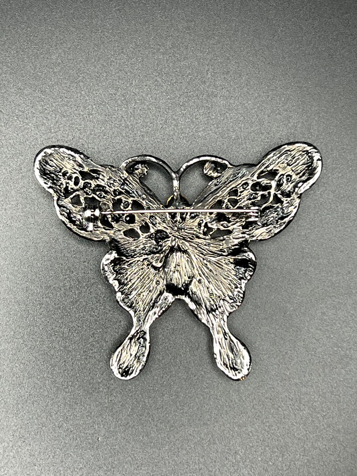 Vintage Butterfly Silver-Toned with Pink, Rose & Clear AB Rhinestones Brooch Pin