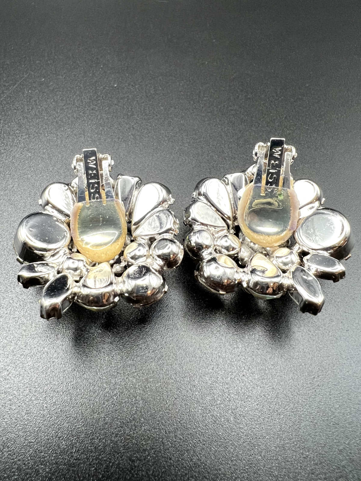 Vintage Signed WEISS Aurora Borealis Clear Crystal Rhinestones Clip-On Earrings