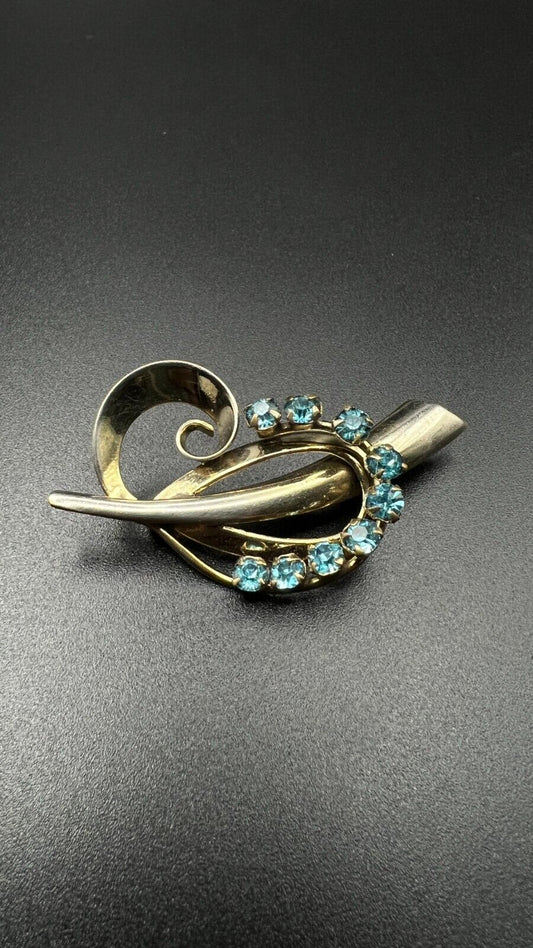 Vintage Sterling Silver and Gold Flash with Blue Stones Brooch Pin