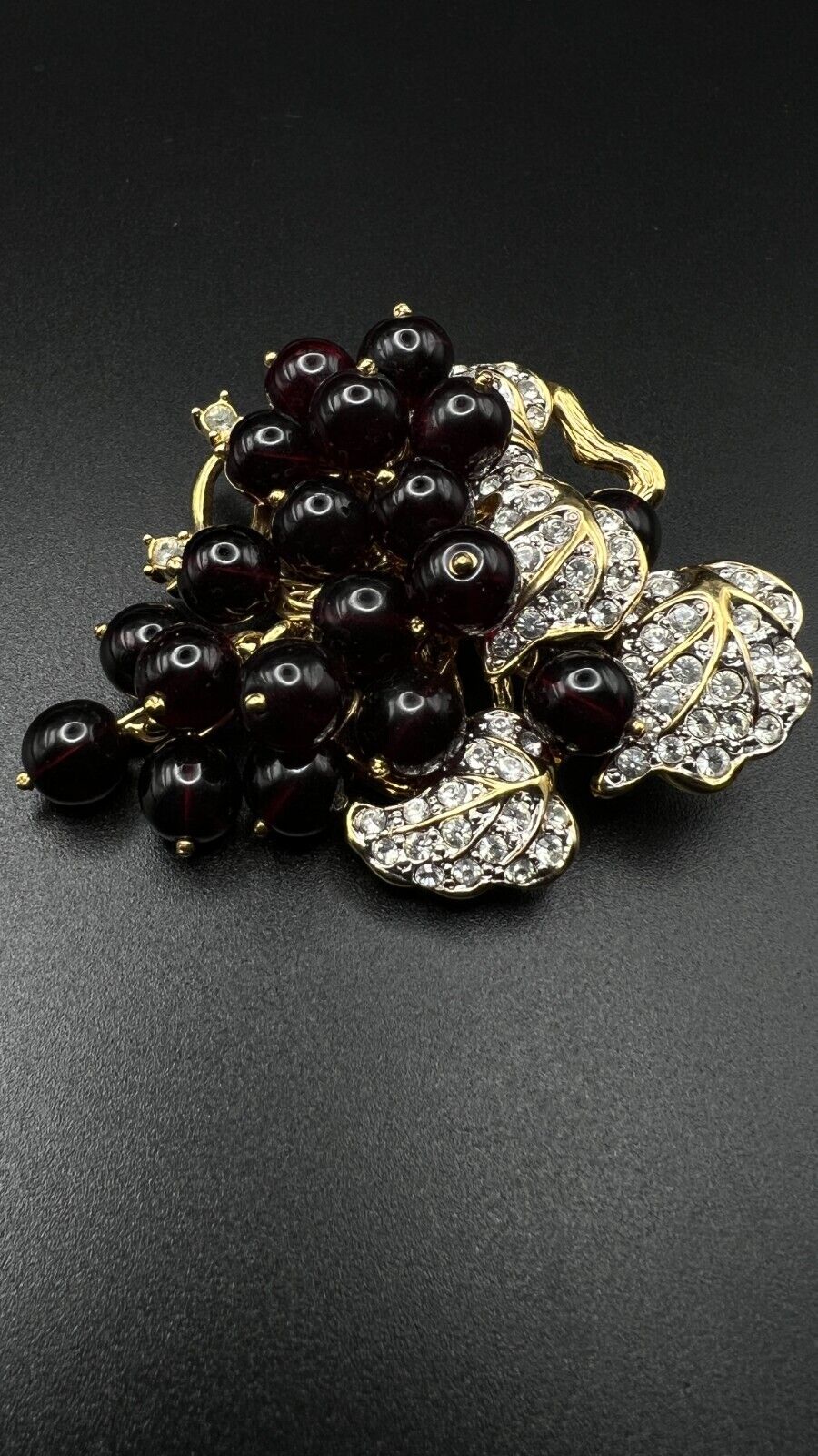 Vintage NOLAN MILLER Signed Gold-Toned Movable Red Grape Cluster Brooch Pin